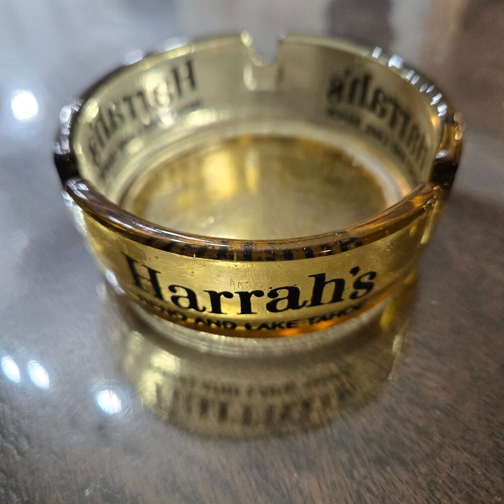 vintage Harrah's Casino amber glass ashtray 60s 70s or 80s